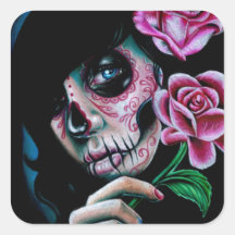 Evening Bloom Day of the Dead Sugar Skull Girl Square Sticker