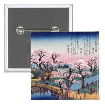 Evening Glow at Koganei Bridge, Ando Hiroshige Pinback Button