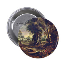 Evening Landscape., Nederlands Dare: Avondlandscha Pinback Buttons