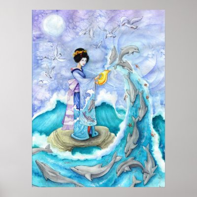 Eventide Fine Art Print Poster, Geisha Dolphin Art by artbyamandarobbins
