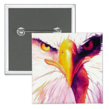 "Everette" Bald Eagle Watercolor Pinback Button