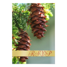 Evergreen Pinecones Holiday Gold RSVP Invitation