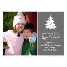 Evergreen Tree Card (Happy Christmas Grey) Personalized Invite