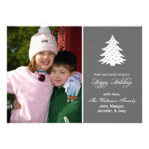 Evergreen Tree Card (Happy Holidays Grey) Personalized Announcements