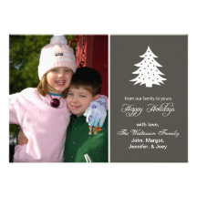 Evergreen Tree Card (Happy Holidays Grey) Personalized Invitation