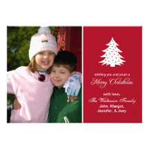 Evergreen Tree Card (Merry Christmas Burgandy) Personalized Invites