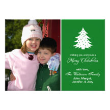 Evergreen Tree Card (Merry Christmas Green) Personalized Announcement