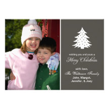 Evergreen Tree Card (Merry Christmas Grey) Custom Announcements