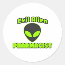 Evil Alien Pharmacist Round Sticker
