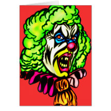 Evil Clown In Curled Wig Card