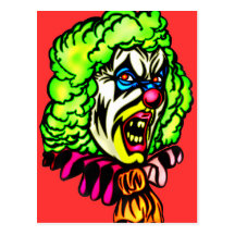 Evil Clown In Curled Wig Post Card