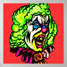Evil Clown In Curled Wig Poster
