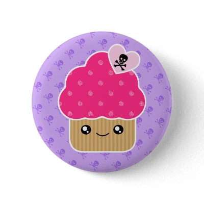 Evil Cute Cupcake Of Death Kawaii Button Badge by megakawaii
