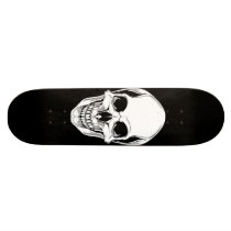 Evil Grinning Skull On Black Skateboard