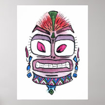 Evil Idol - tribal watercolor caricature Poster