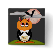 Evil Penguin Halloween Buttons