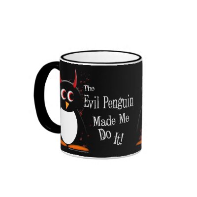 Evil Penguin Made Me Dark Mug by audrart