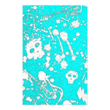 Evil - skulls and guitars in baby blue customized stationery