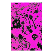 Evil -skulls and guitars in pink stationery