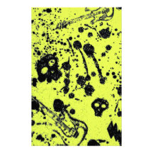 Evil -skulls and guitars in yellow stationery design