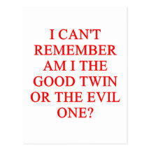 evil twin joke post cards