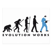 evolution mason with drill hammer postkarte