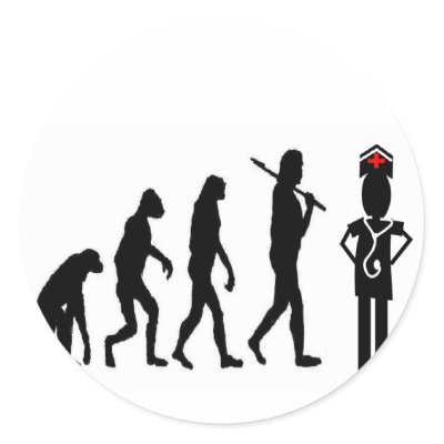Evolution NURSE, HIlarious Darwin Gifts Round Stickers by gailg1957