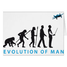 evolution of man controling model airplane grußkarte