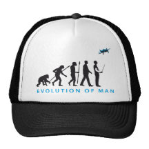 evolution of man controling model airplane mützen