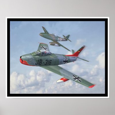 Evolution of the Breed: F-86 & Me 262 in formation Print by Sabre