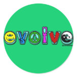 EVOLVE with Six Symbols of Peace and Progress Round Sticker