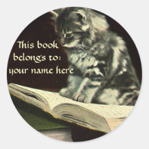 Ex-libris animal victorien vintage de lecture de c autocollant rond