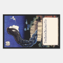 Ex Libris - Ghostly Japanese Demon Book Plate Rectangular Stickers