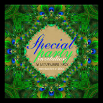 Exotic Peacock Green Indigo Girls Party Invitation invitations