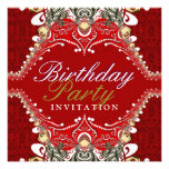 Exotic Red Batik Damask Birthday Party Invitations