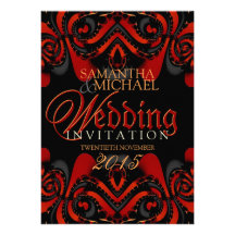 Exotic Red Black Gothic Wedding Invitations