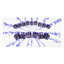Expecting father toy blocks in blue photo card