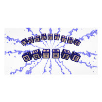 Expecting mother toy blocks in blue photo greeting card