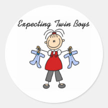 Expecting Twin Boys Round Sticker