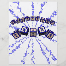 Expecting Twins toy blocks in blue. Personalized Flyer