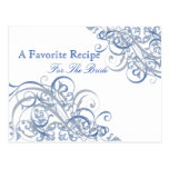 Exquisite Baroque Blue Bridal Shower Recipe Card Postcard