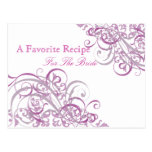 Exquisite Baroque Pink Bridal Shower Recipe Card Post Card