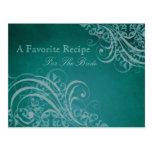 Exquisite Baroque Teal Bridal Shower Recipe Card Postcards