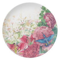 Exquisite florals & hummingbird watercolor,custom plates