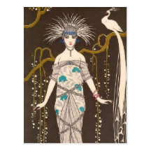 Extravagant Evening Dress Illustration Post Card