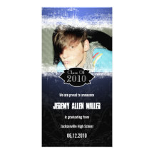 Extreme Grunge Blue Black Graduation Photo Card