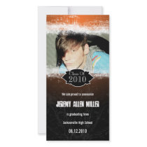 Extreme Grunge Orange Black Graduation Photo Card