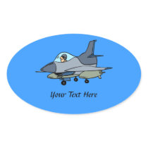 F16 Falcon And Pilot Cartoon Design Oval Stickers