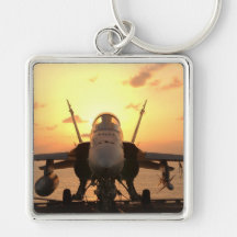 F-18 Hornet at sea aboard US Aircraft Carrier Keychain