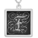 F Black Silver Monogram Initial Pendant F necklaces